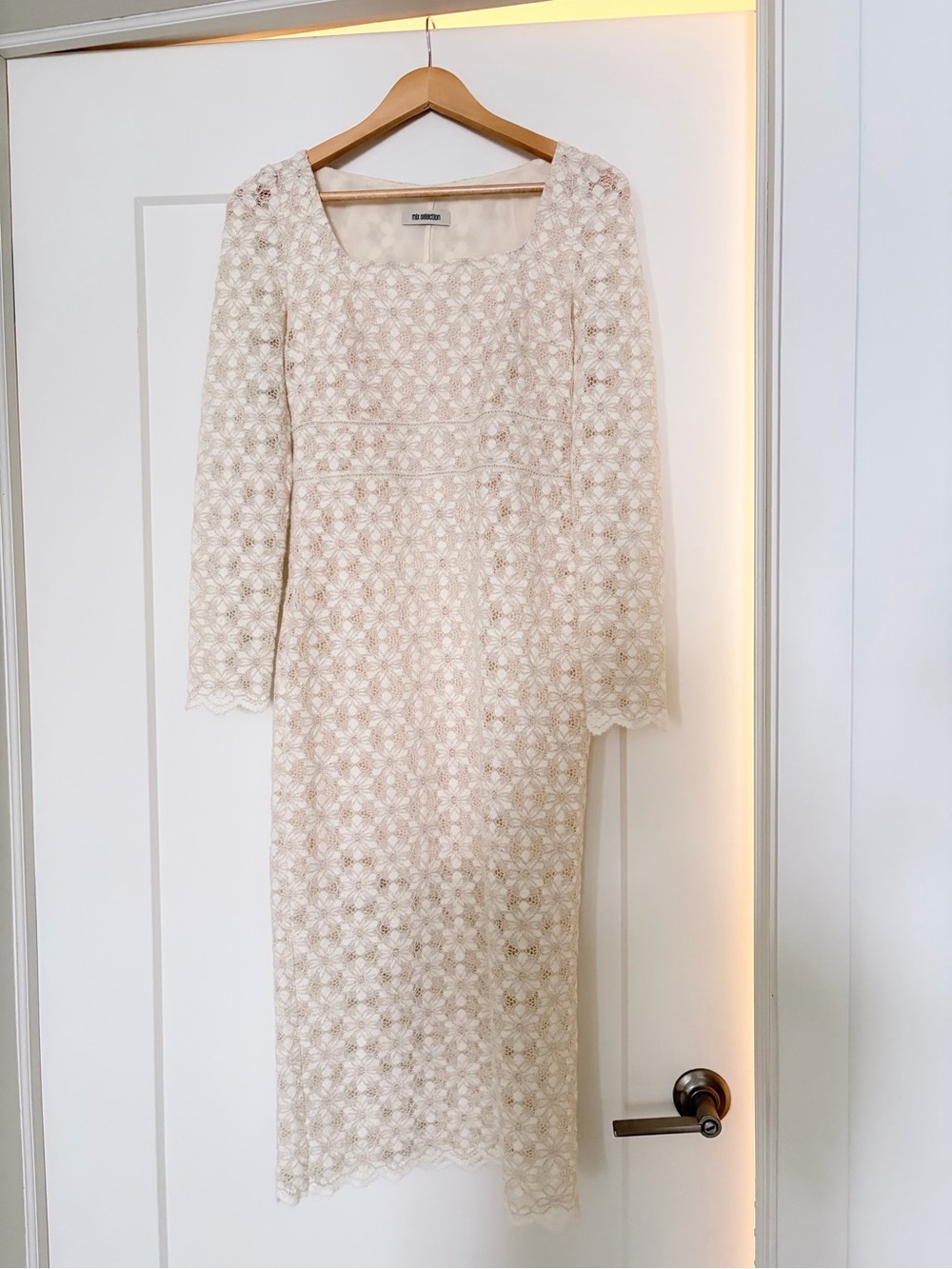 Ivory Lace Midi Dress with Long Sleeves - Women
